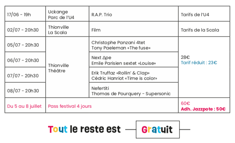 Tarifs Jazzpote 2023